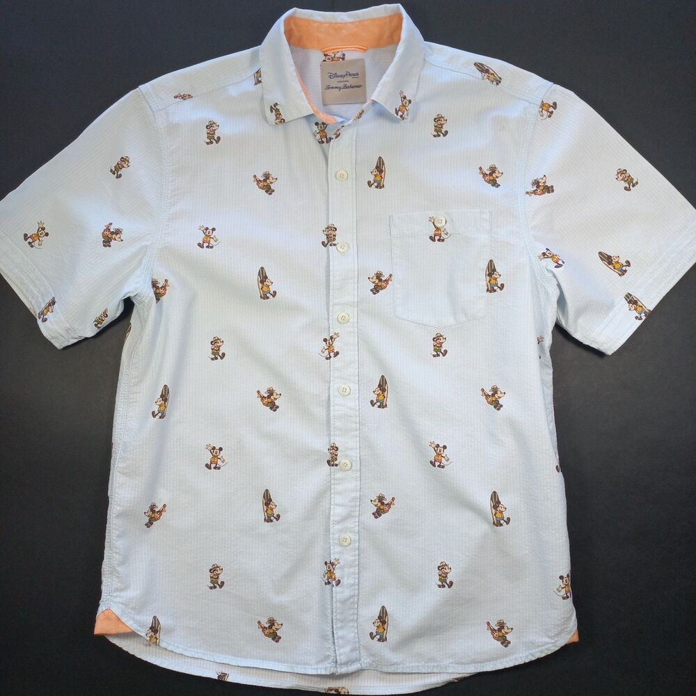 Disney Parks Tommy Bahama Mickey Mouse Medium Seersucker Short Sleeve Mens M